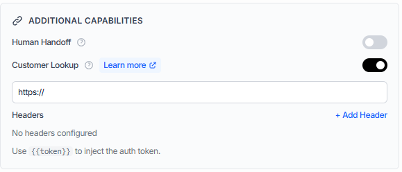 Customer Webhook configuration in the Meebly agent settings