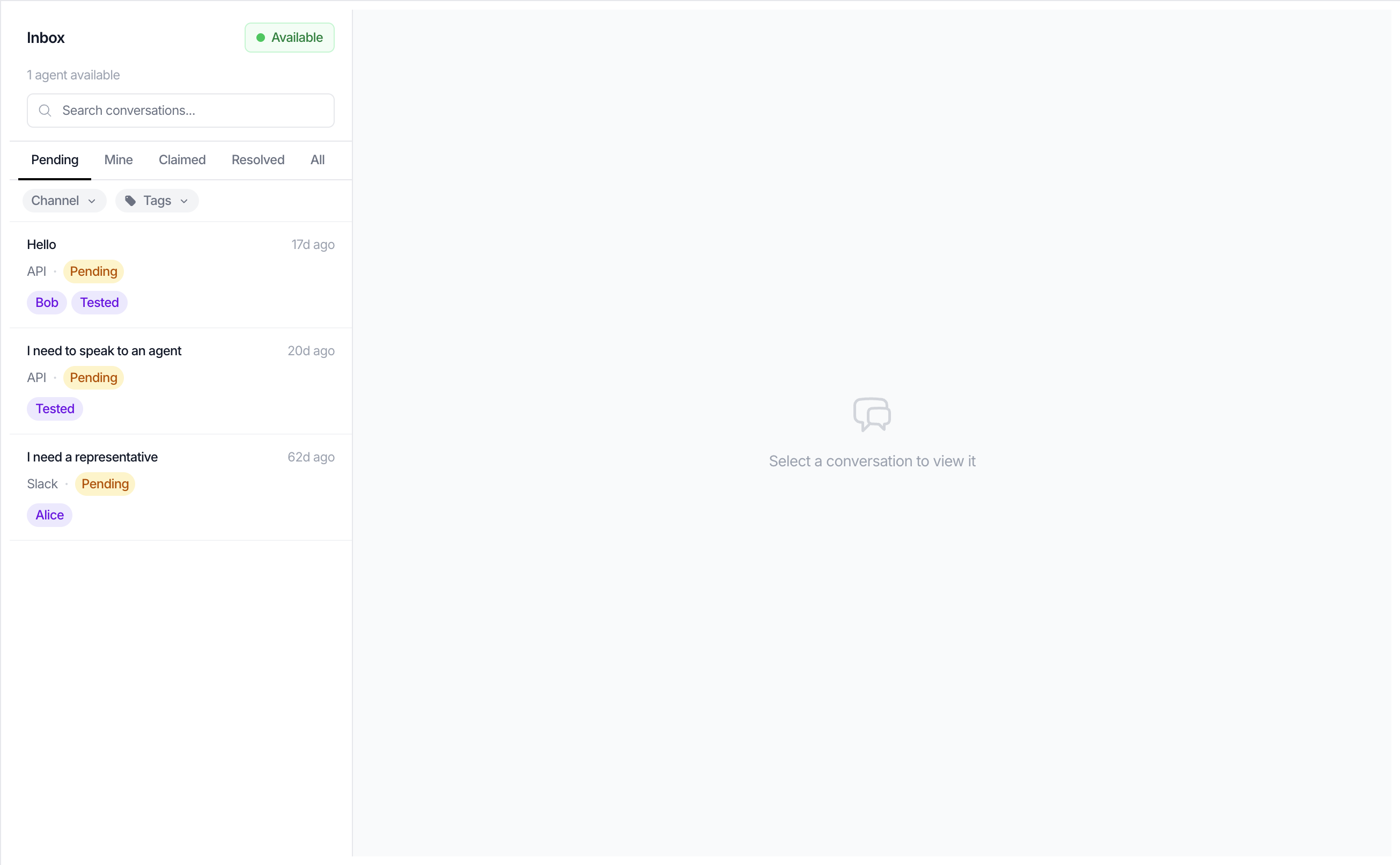 Handoffs tab conversation list