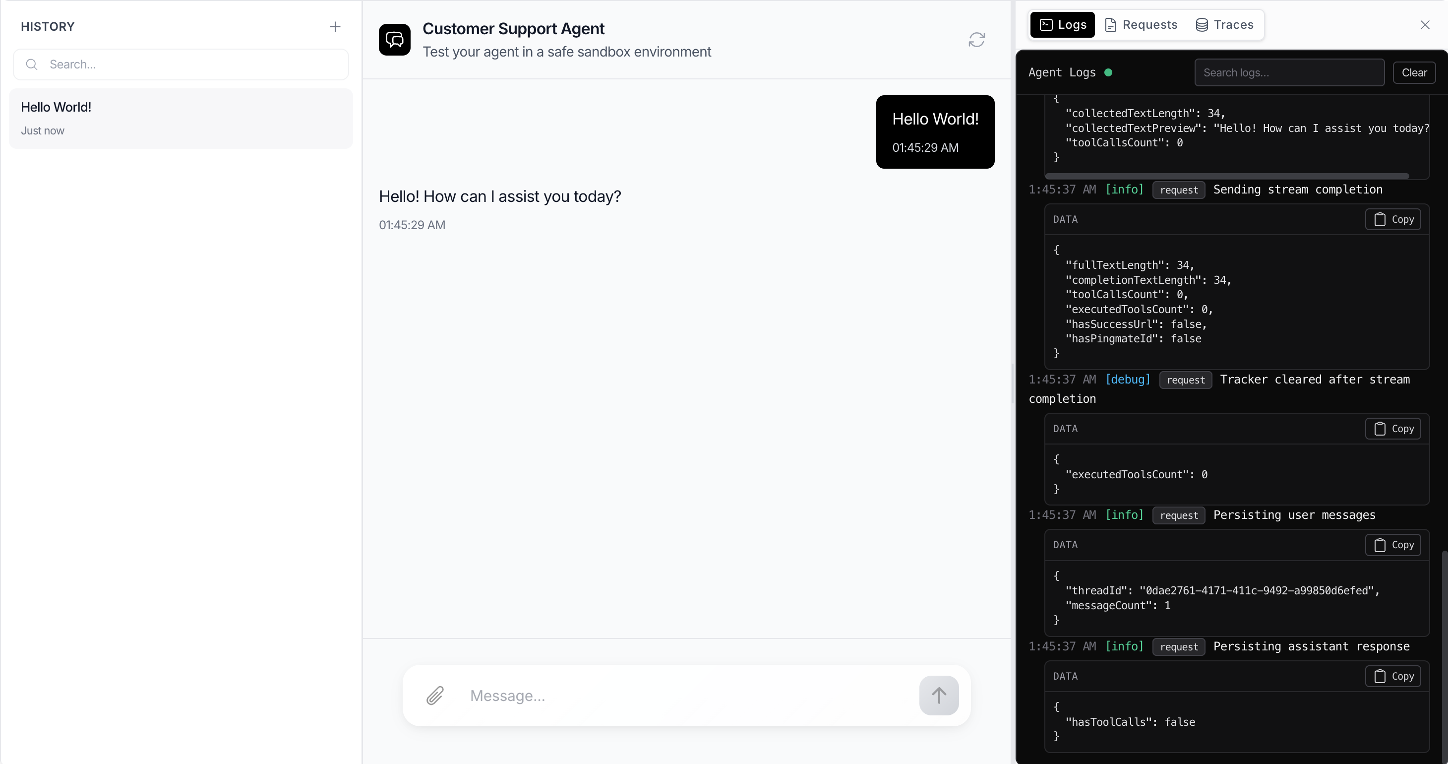 Sandbox Agent in Meebly Dashboard
